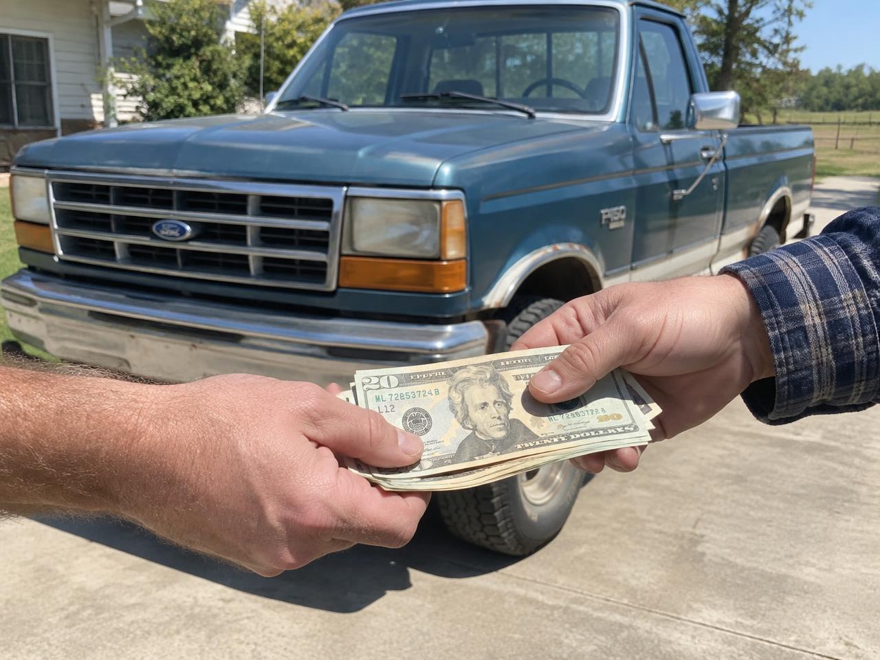 Cash paid at pickup for an old pickup truck in a Minooka IL driveway